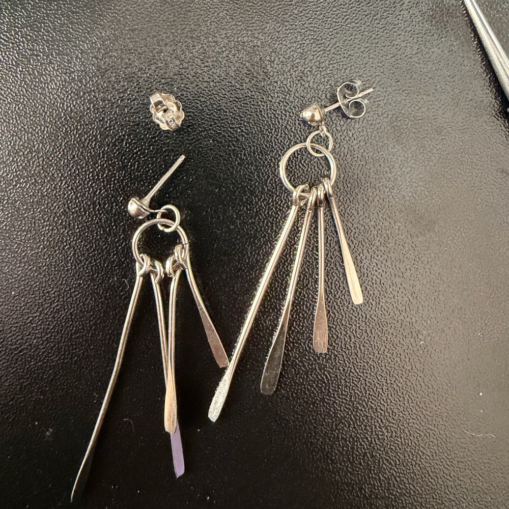 Silver Dangling Bar Cluster Earrings